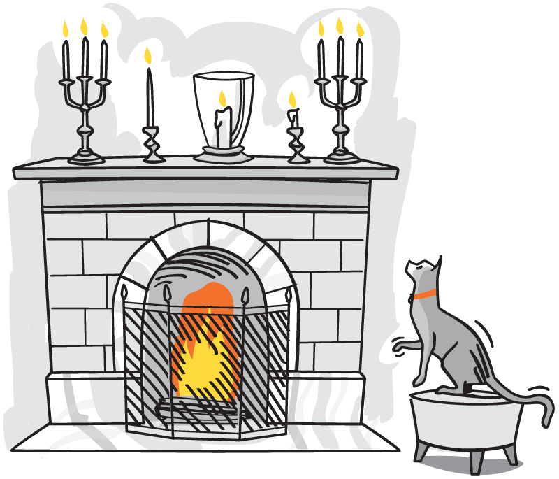 Room with fireplace and candles lit