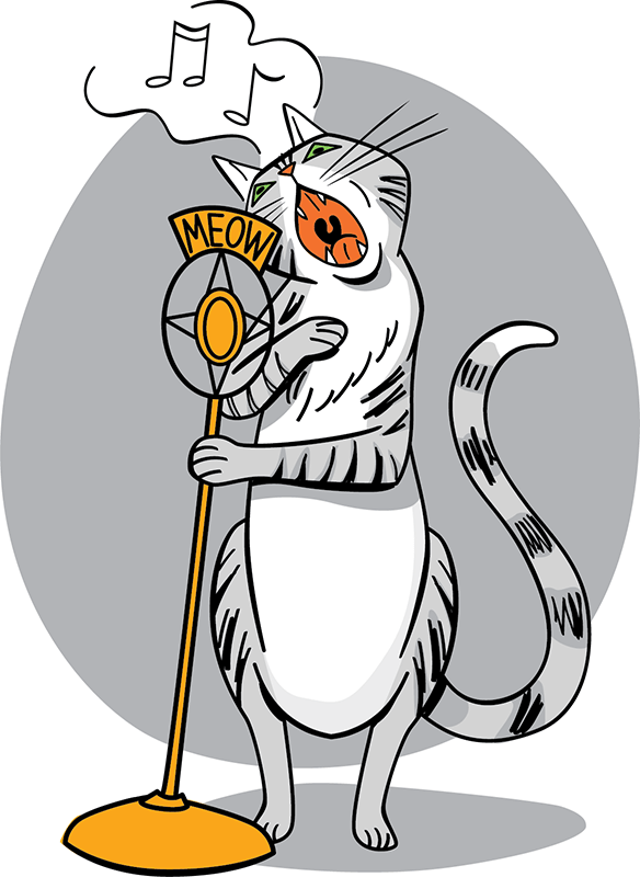 Cat singing into a microphone