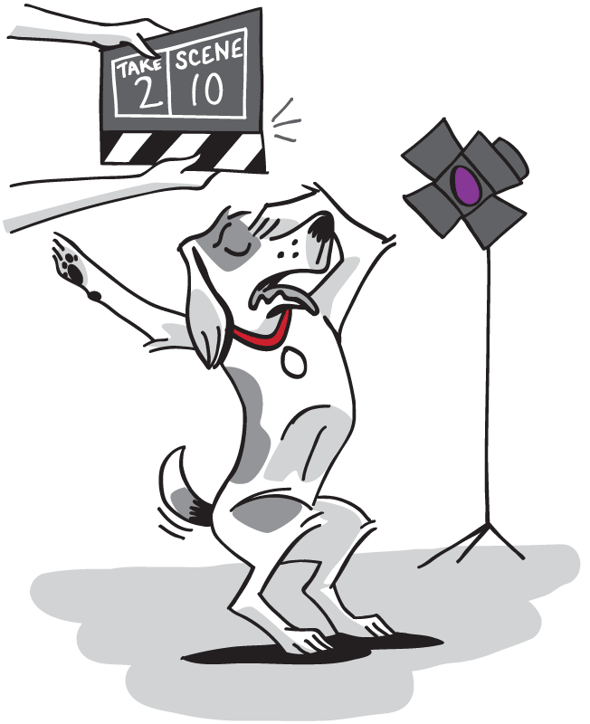 Dog actor playing out a dramatic role in a movie